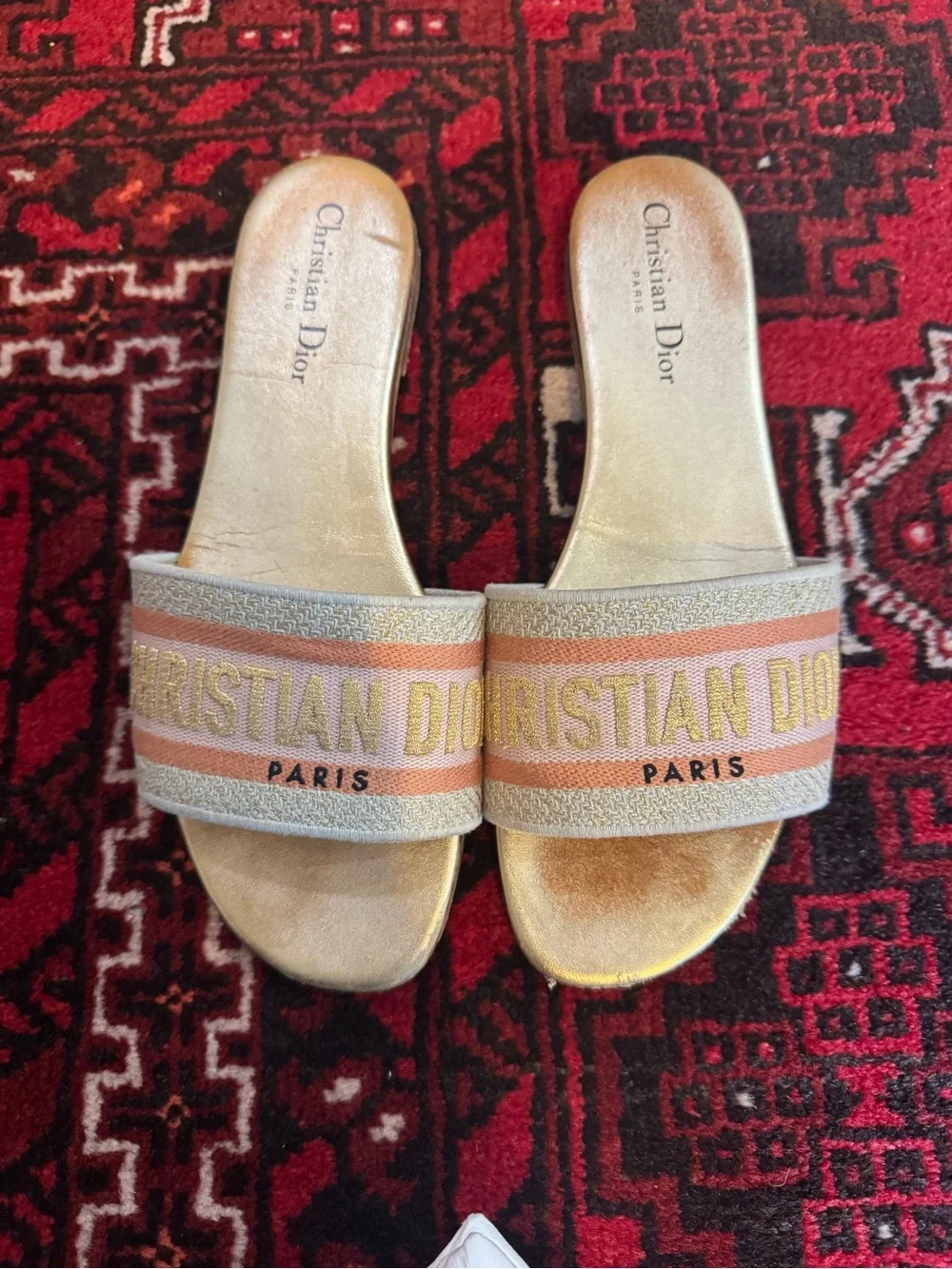 Christian Dior Canvas Lurex Embroidered Dway Flat Slide Sandals 39